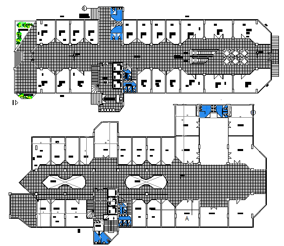 Ground and first floor layout plan of office building dwg file