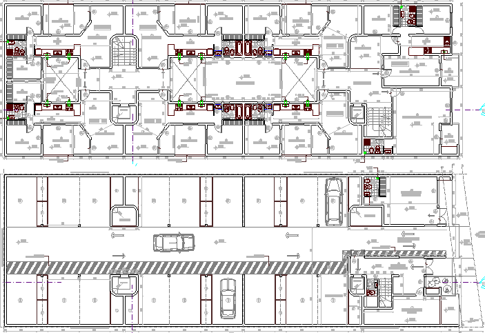 Ground and first floor layout plan of residential building dwg file
