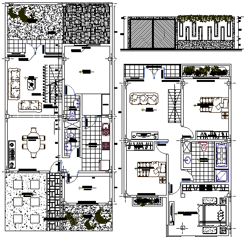 Ground and first floor layout plan of two flooring house design dwg file