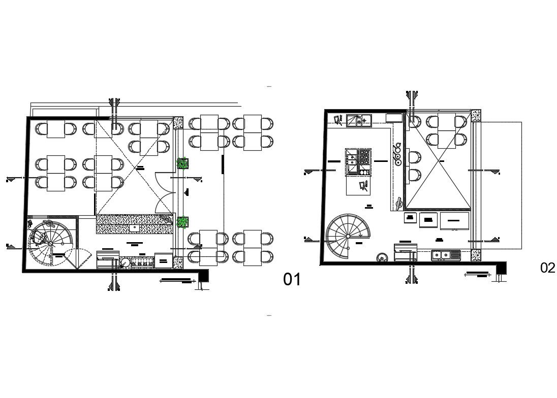 Ground and first floor plan details of bar dwg file
