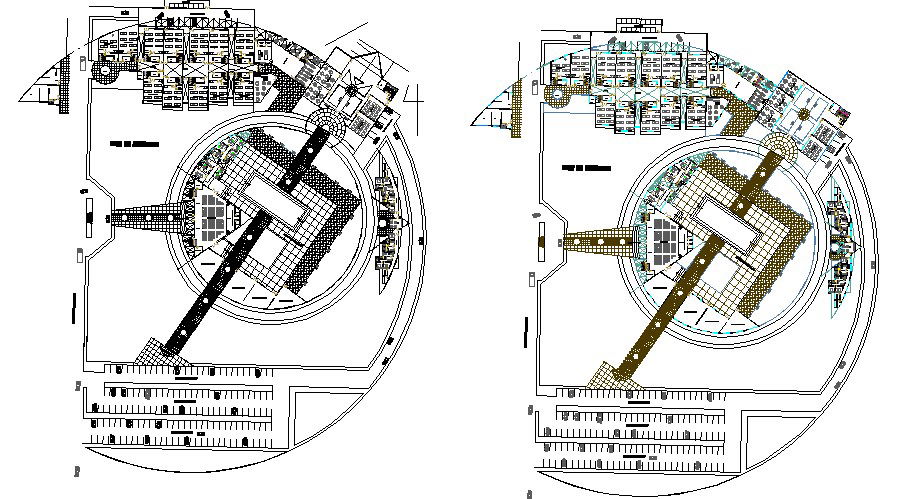 Ground and first floor plan details of college building dwg file