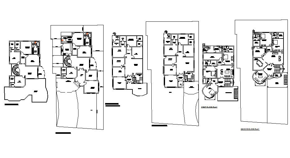 Ground and first floor plan details of one family house cad drawing details dwg file