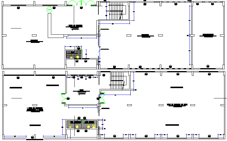 Ground and first floor plan layout details of office building dwg file