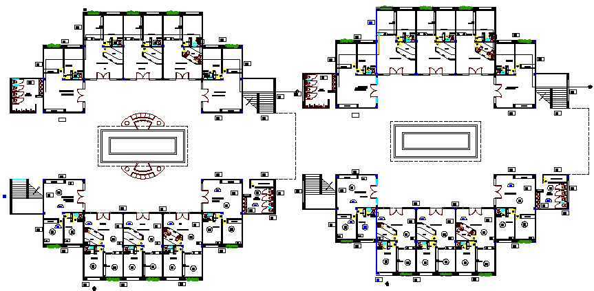 Ground and first floor plan layout of government building project dwg file
