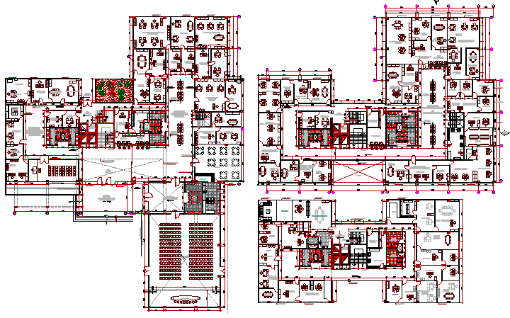 Ground and first floor plan layout of municipal office building dwg file