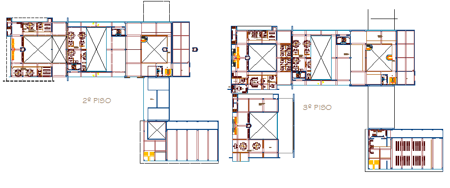 Ground and first floor plan layout of municipality building dwg file