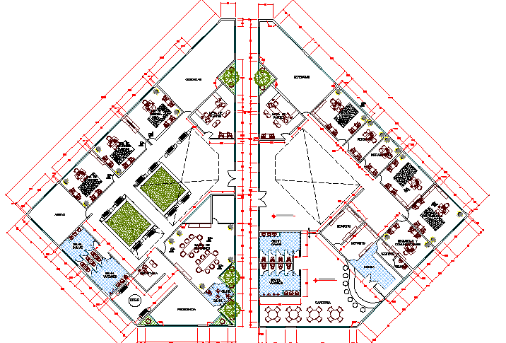 Ground and first floor plan layout of two flooring office dwg file