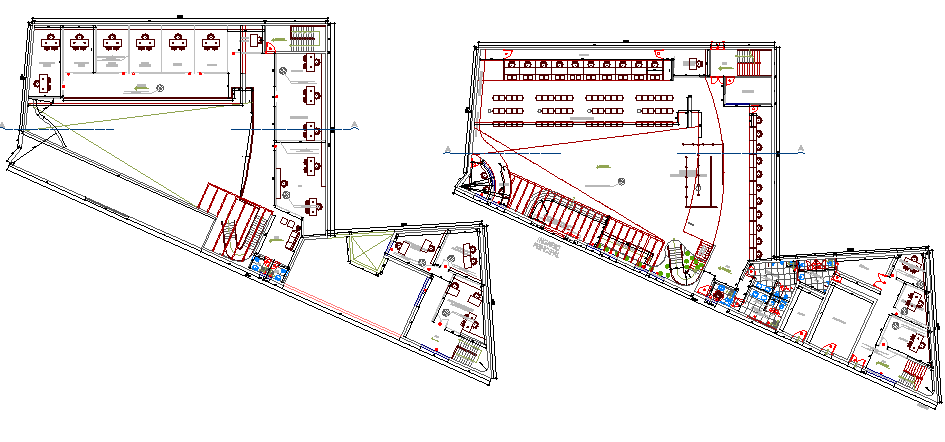 Ground and first floor plan layout plan of administration office dwg file