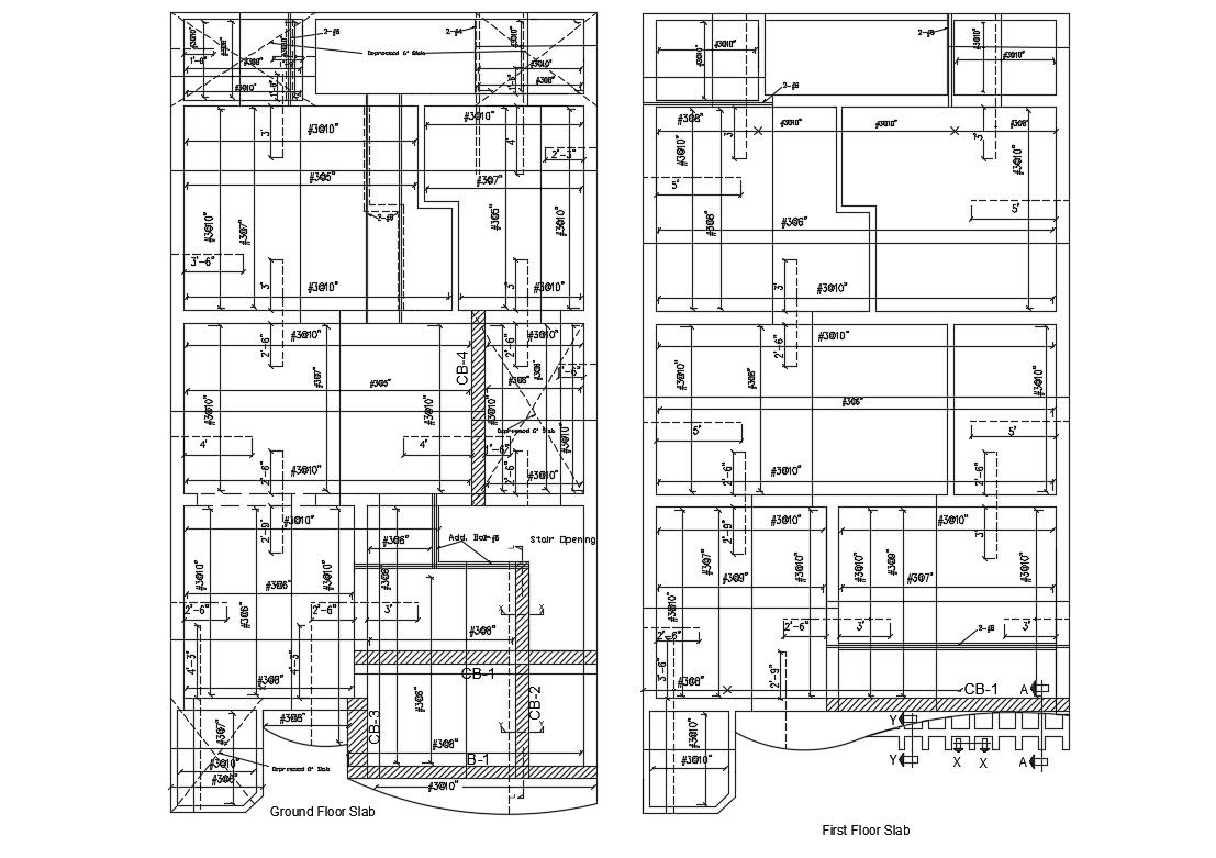 Ground and first floor slabs and reinforcement structure details dwg file