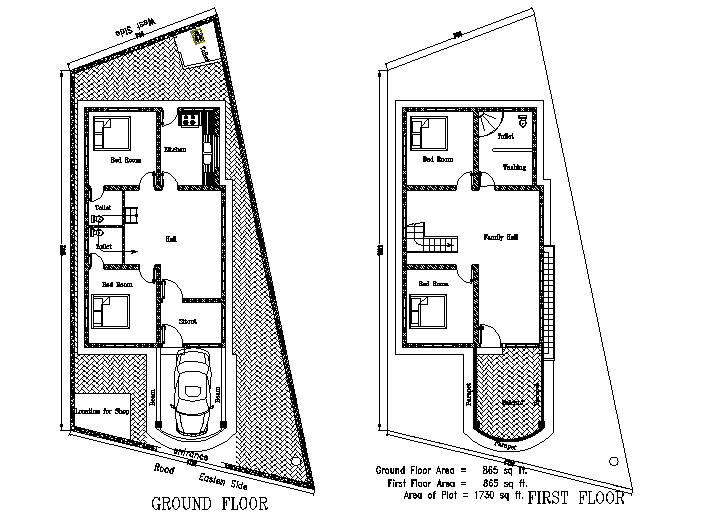 Ground floor and first floor house dwg file