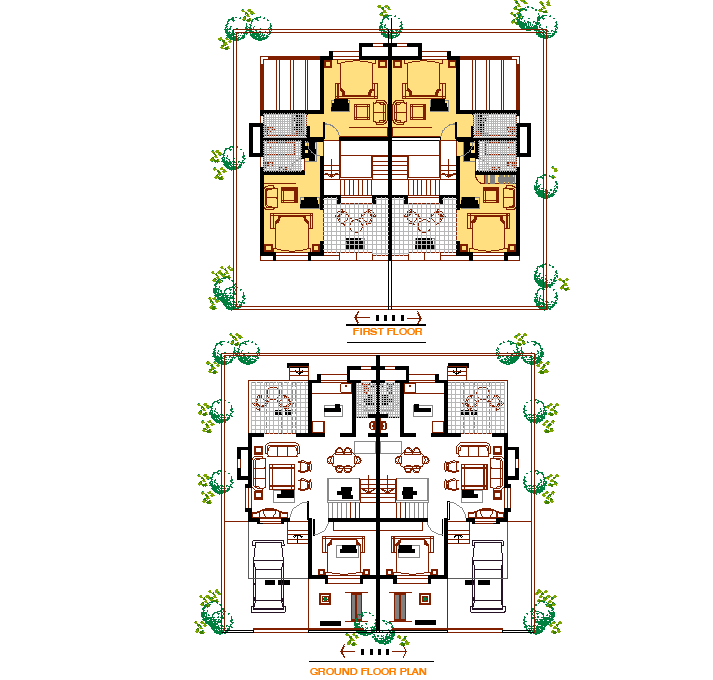 Ground floor and first floor plan detail dwg file