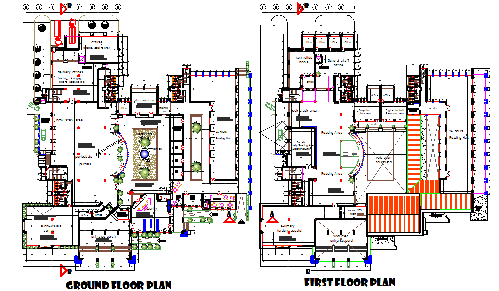 Ground floor and first floor plan detail dwg file