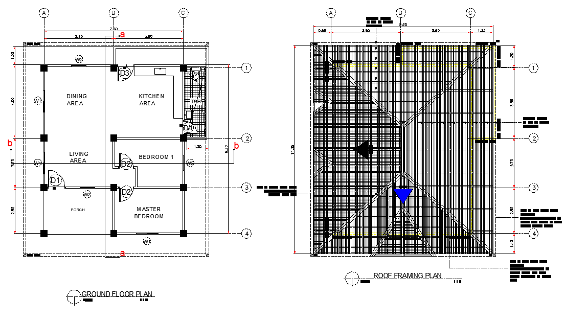 Ground floor and roof framing house plan layout file
