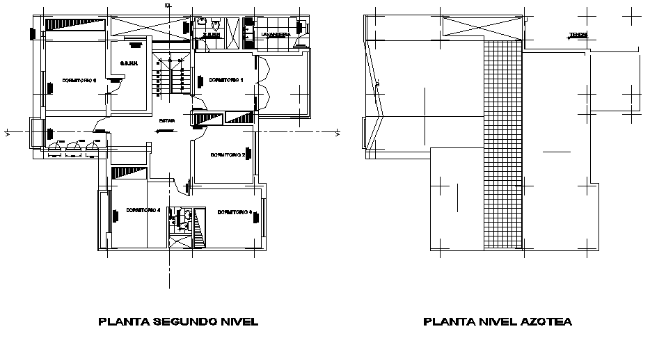 Ground floor and roof plan detail dwg file