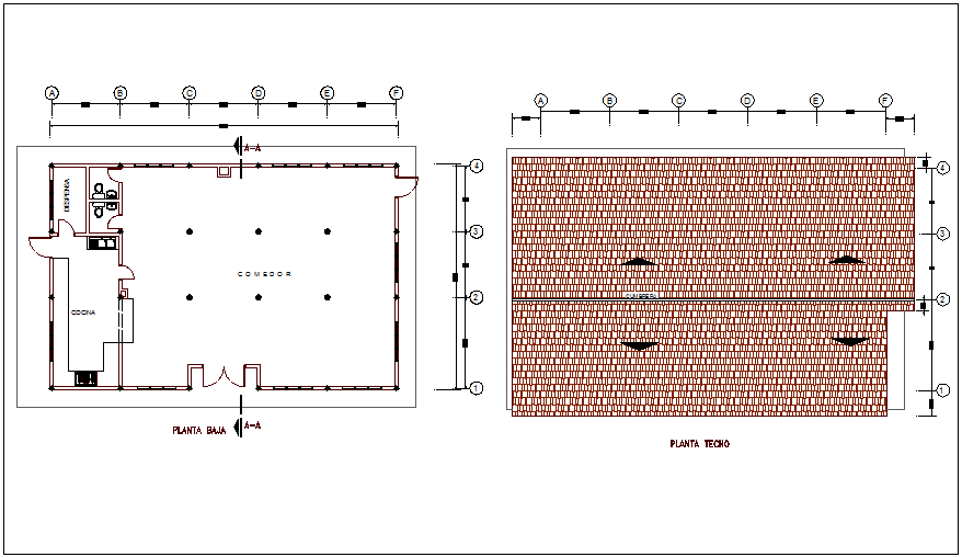 Ground floor and roof plan for house for feeding of restaurant dwg file