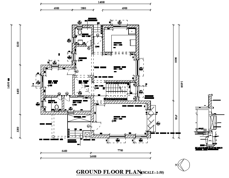 Ground floor bungalow plan autocad file