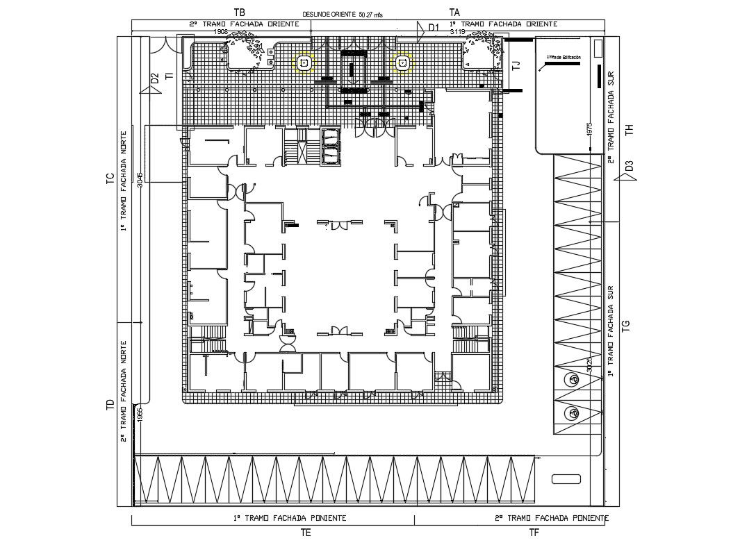 Ground floor framing plan details of office building dwg file