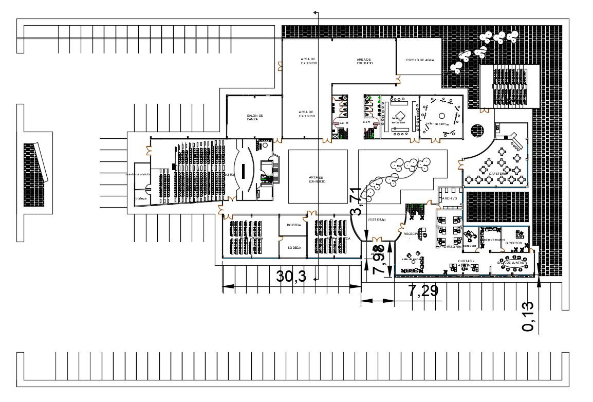 Ground floor layout plan details of administrative building dwg file