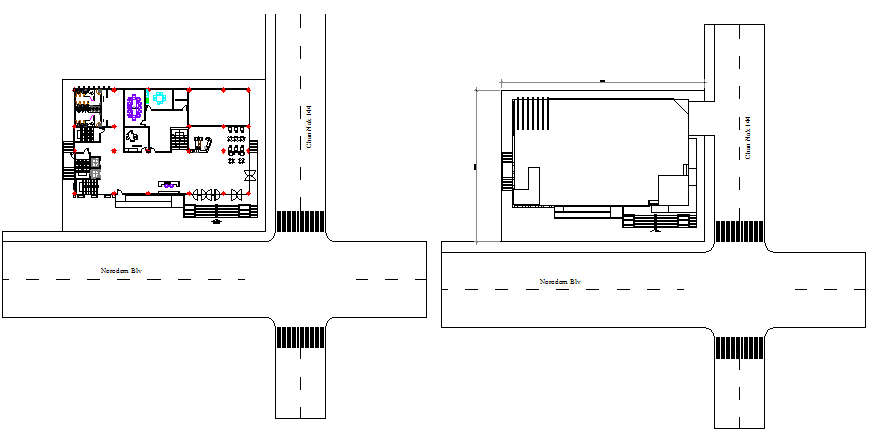 Ground floor layout plan details of office building dwg file