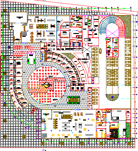 Ground floor layout plan details of shopping center dwg file