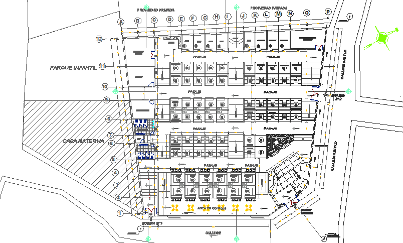 Ground floor layout plan details of shopping center dwg file