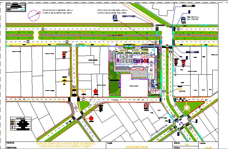Ground floor layout plan with landscaping of offices of unique dwg file