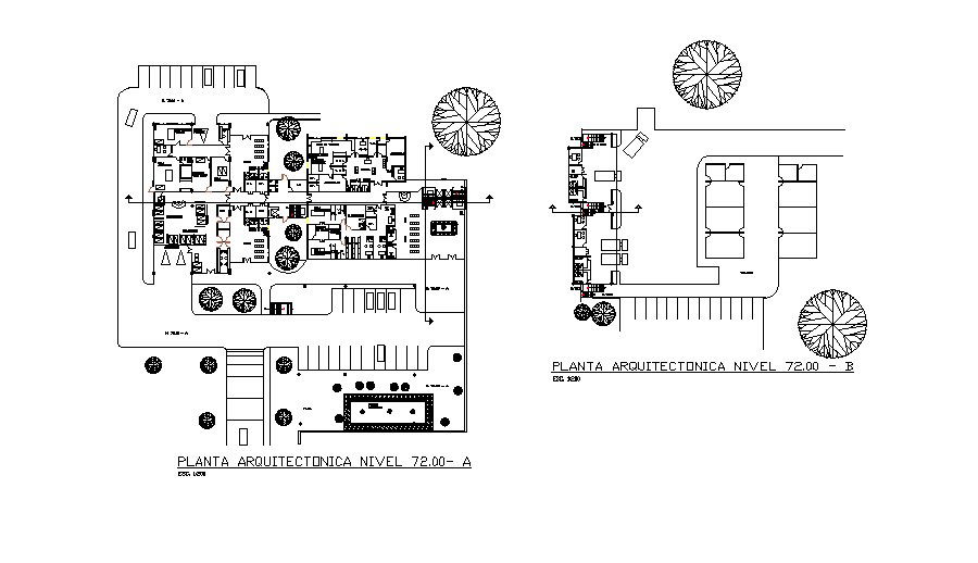 Ground floor plan details of multi-level civil hospital dwg file