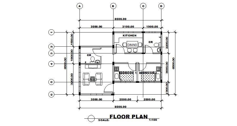 Ground floor plan details of small house cad drawing details dwg file