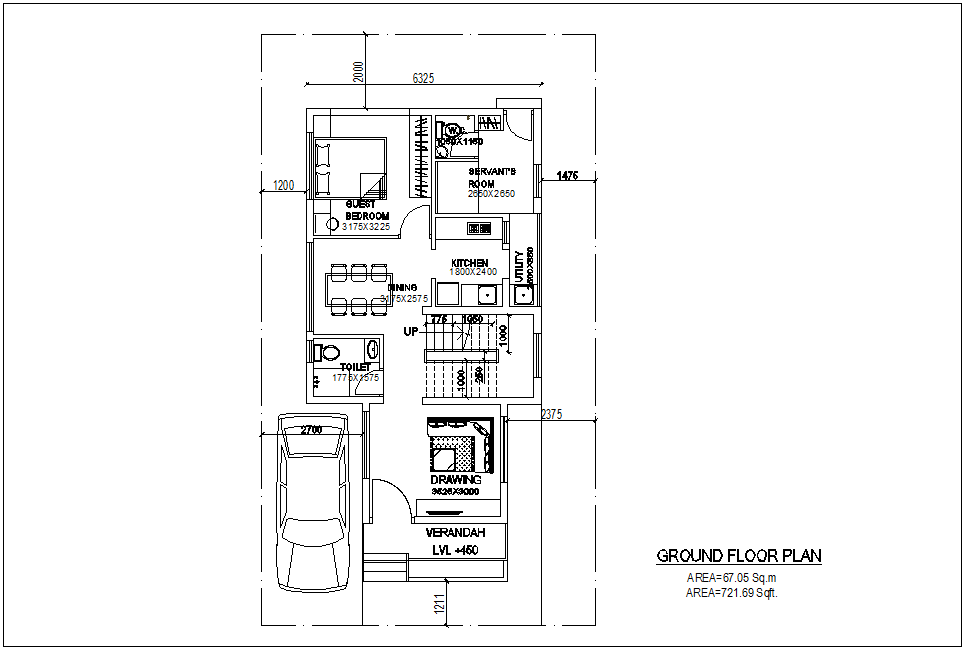 Ground floor plan of bungalows with architecture view dwg file