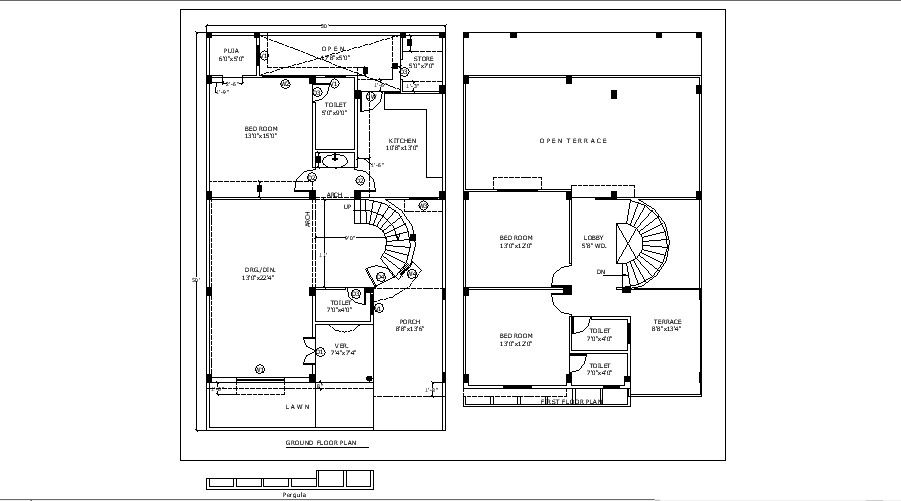 Ground floor plan of the residential apartment with detail dimension in dwg file
