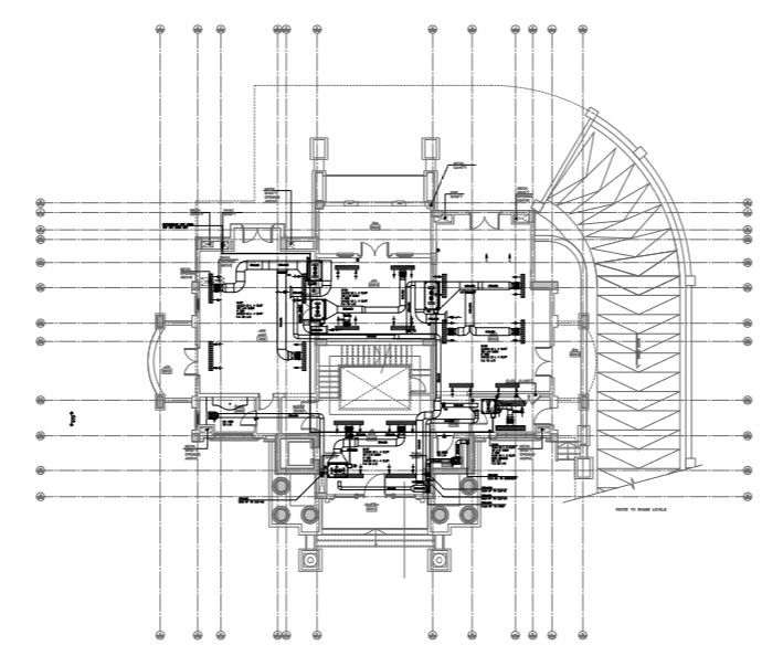 Ground floor plan with HVAC work detail.