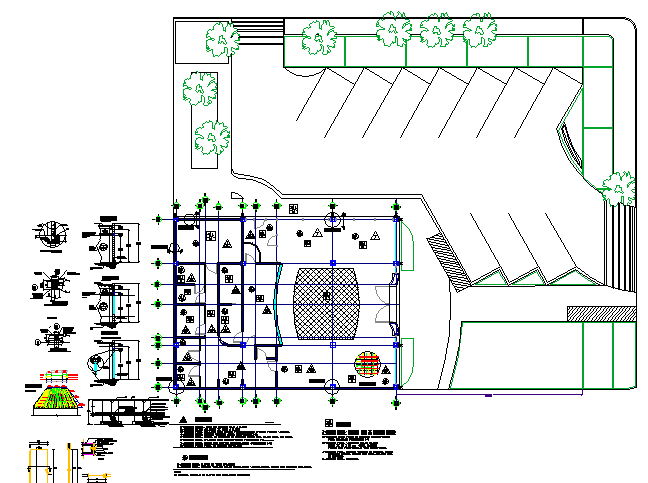 Ground floor plan with landscaping of bank dwg file