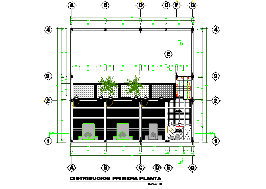 Ground floor single family house plan detail dwg file