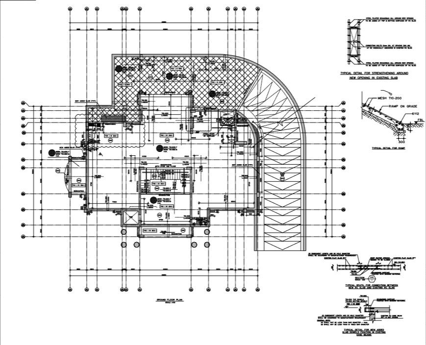 Ground floor strengthing plan with structure detail.