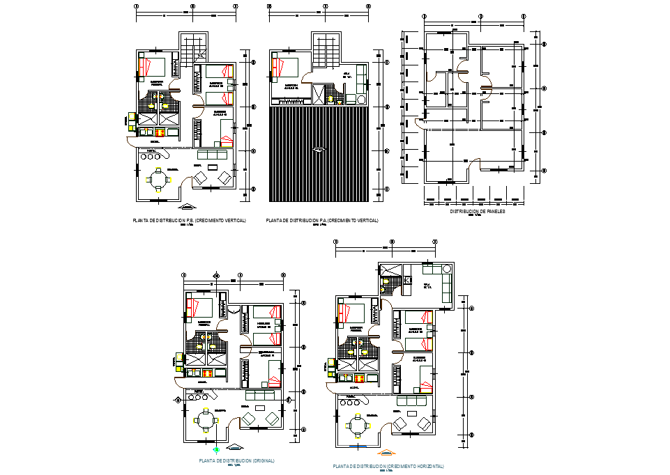 Ground floor to roof house plan autocad file