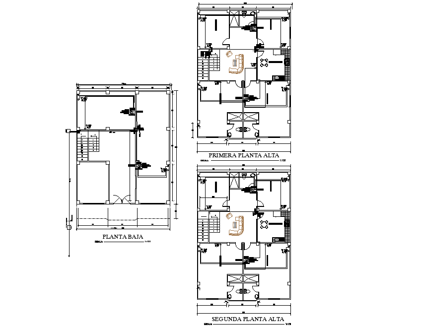 Ground floor to roof house plan detail autocad file