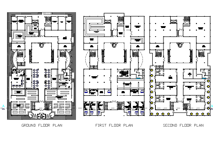 Ground floor to second floor shopping mall detail autocad file