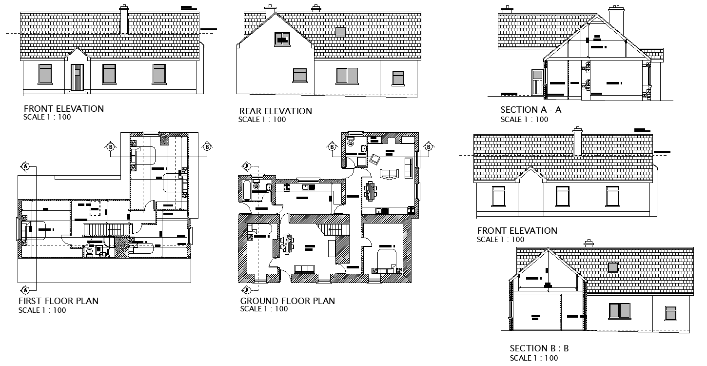 Ground to Floor Plan DWG File with Structure Elevation Detail