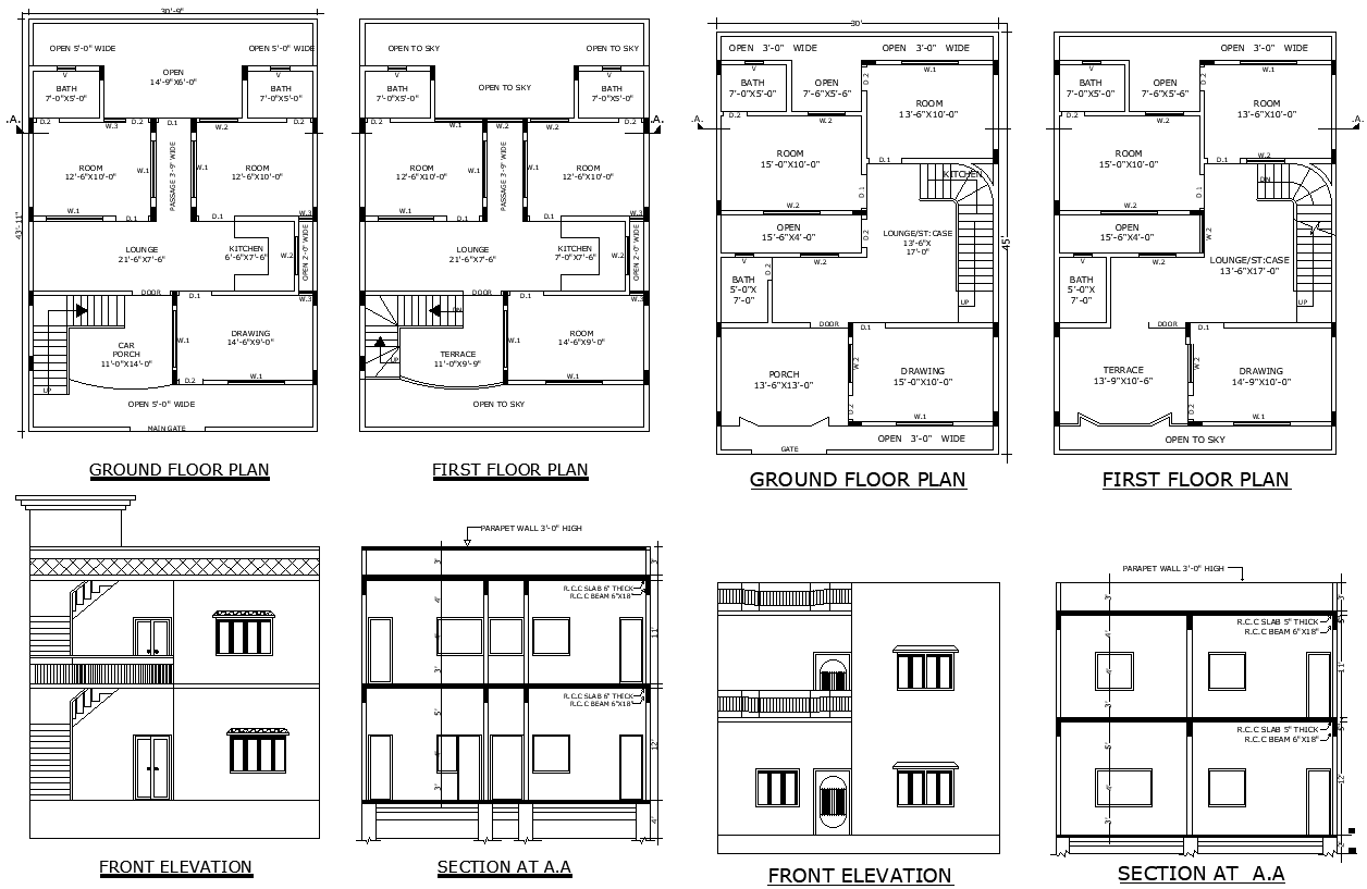 AutoCAD DWG File of Two-Floor Plan with Elevation View