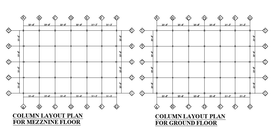 Ground And Mezzanine Floor Column Layout Plan Drawing Free Download DWG File