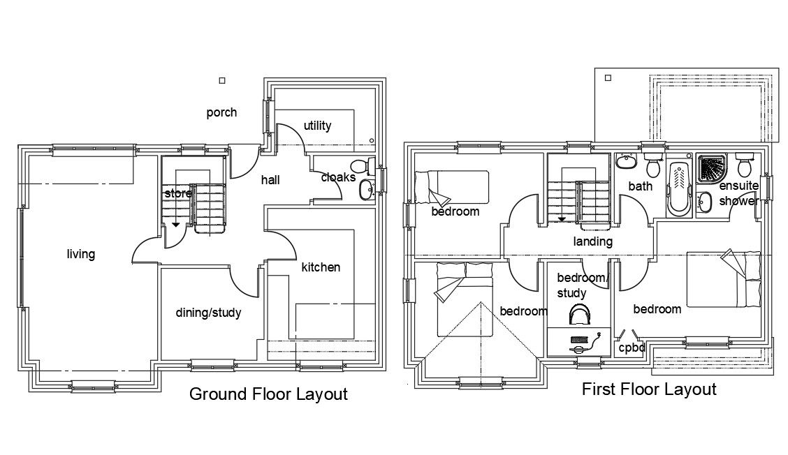 Ground Floor And First Floor House Sample Plan AutoCAD File