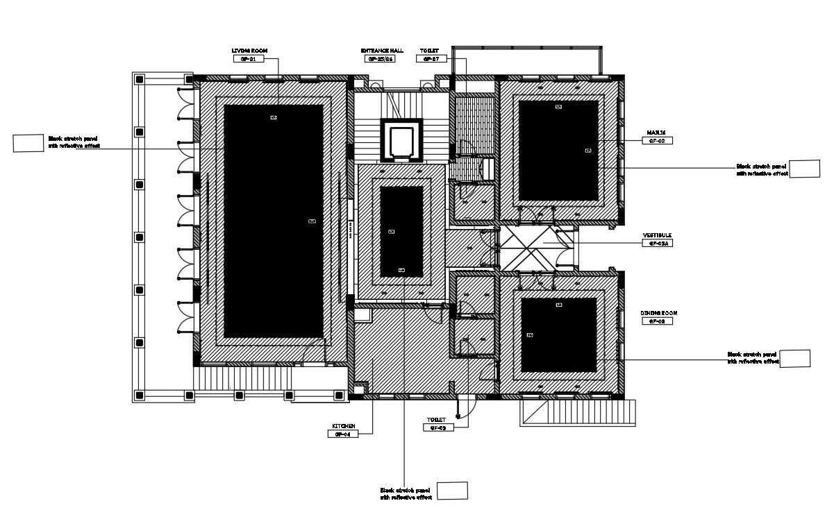 Ground Floor Ceiling Level Plan in AutoCAD DWG Drawing