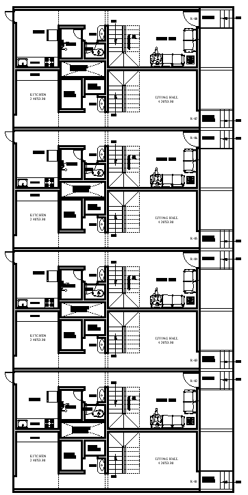 Ground Floor House Plan with Kitchen and Living Hall Layout Design AutoCAD DWG