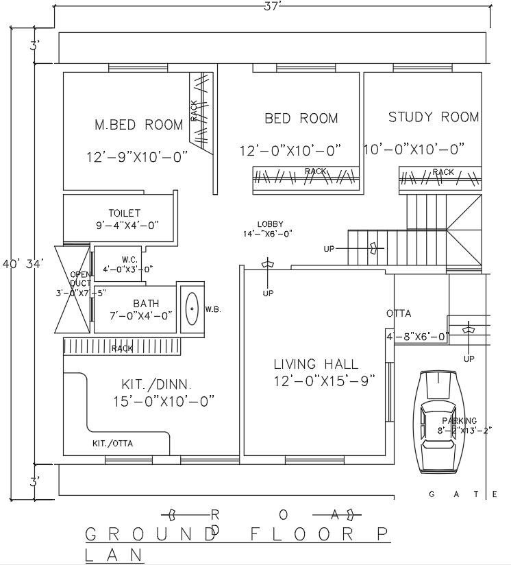 Modern Ground Floor House Plan with Parking Area in CAD File