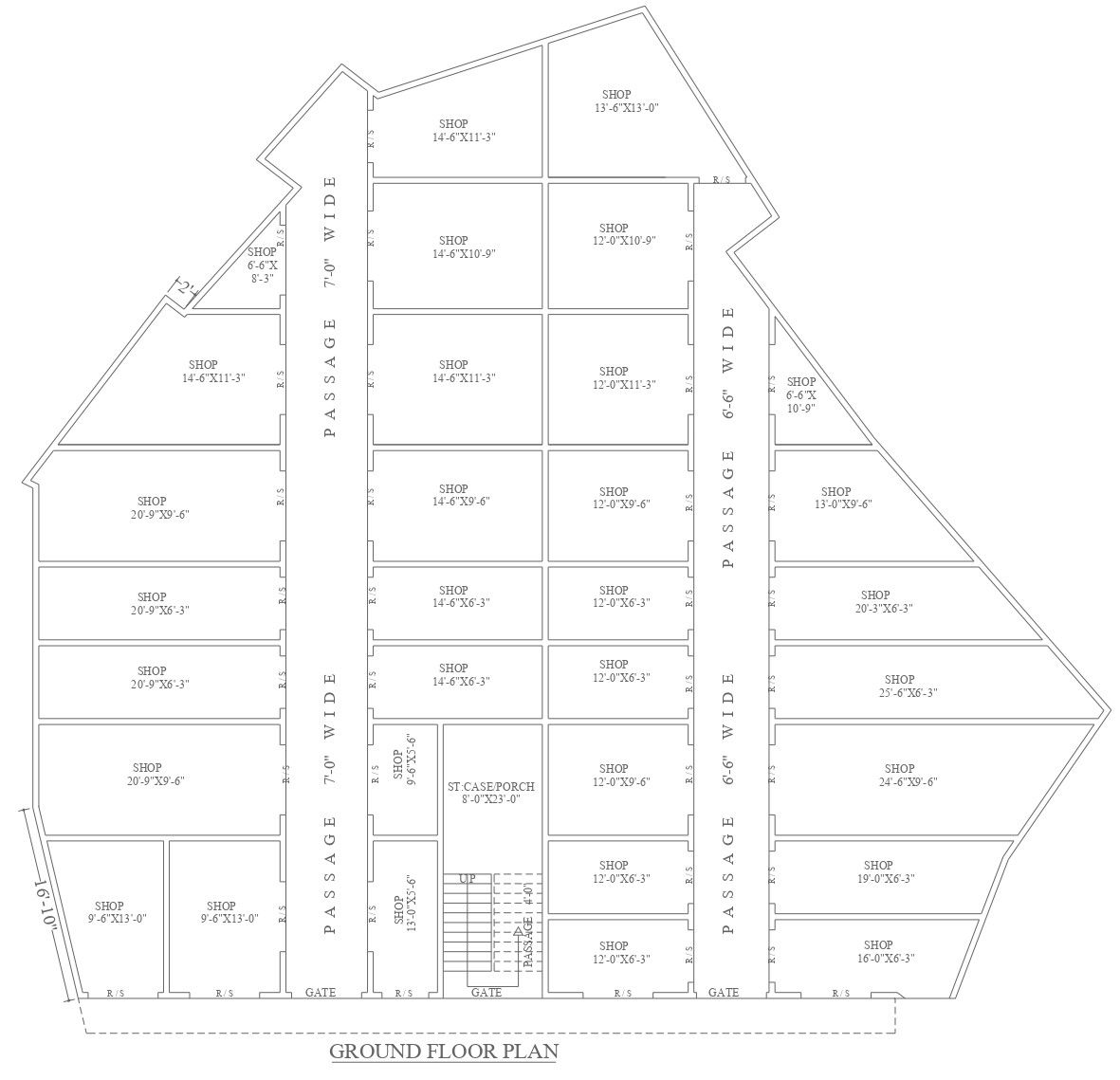 Ground Floor Layout Plan of Commercial Building Detail In DWG File