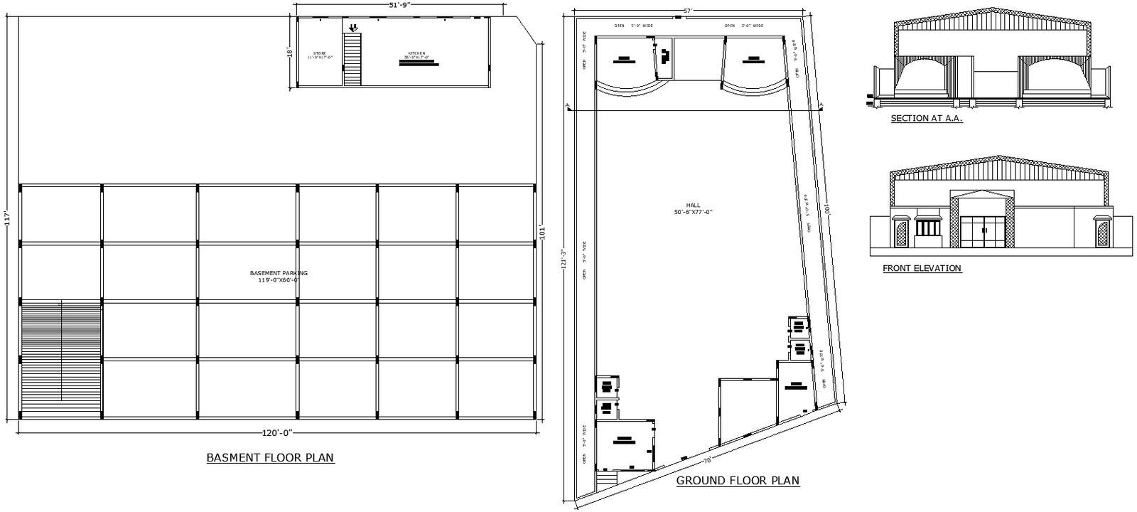 AutoCAD Layout for Hall with Ground Floor and Parking