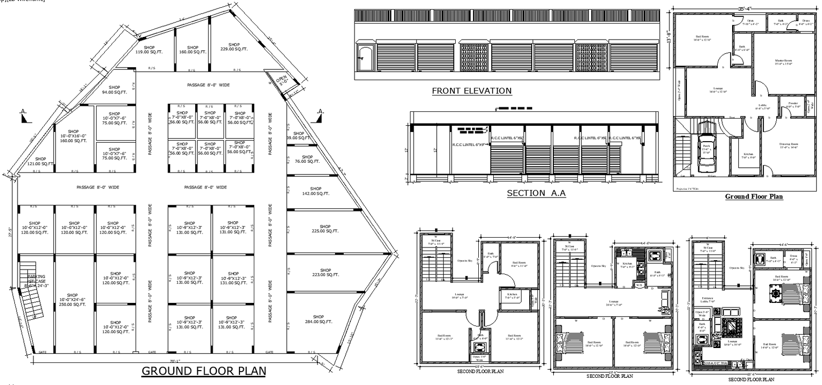 Ground Floor Shop Layout with House Plan in DWG Format
