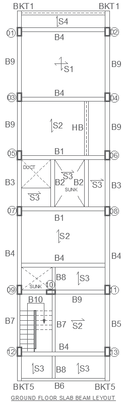 Ground Floor Slab Beam Layout Details – AUTOCAD DWG File