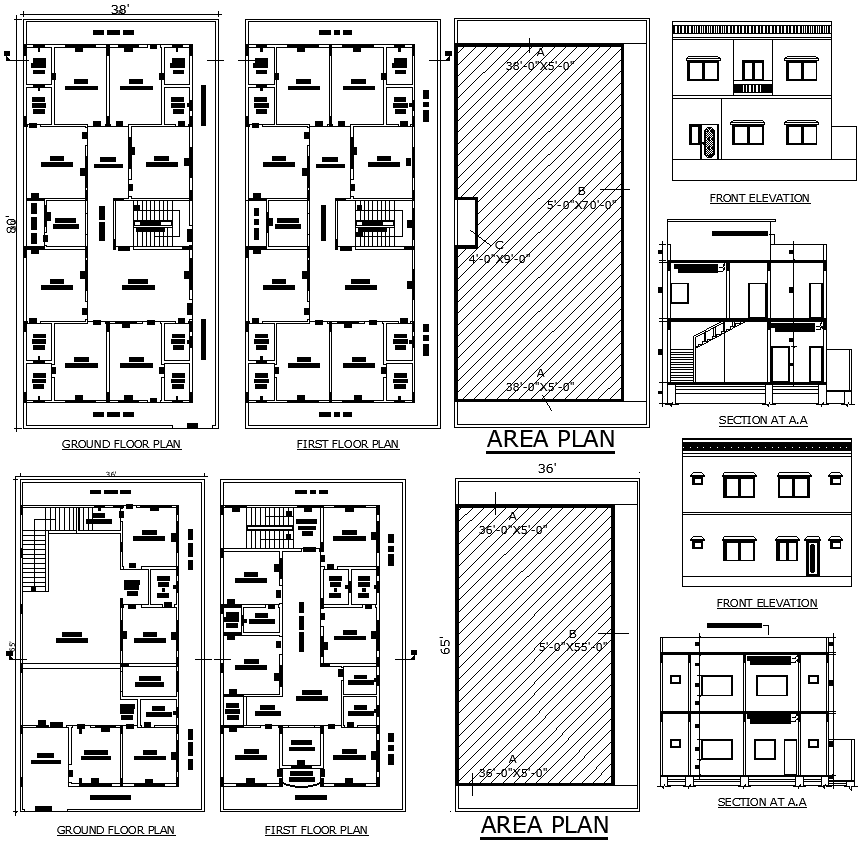 AutoCAD Drawing of Ground and First Floor with Area Plan