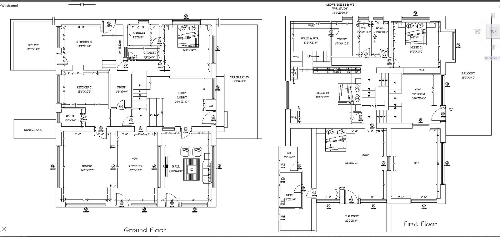 Ground and First Floor Plans CAD Drawing of Residential Building in DWG File
